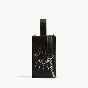 Kenzo Black Leather Eye Phone Chain Bag